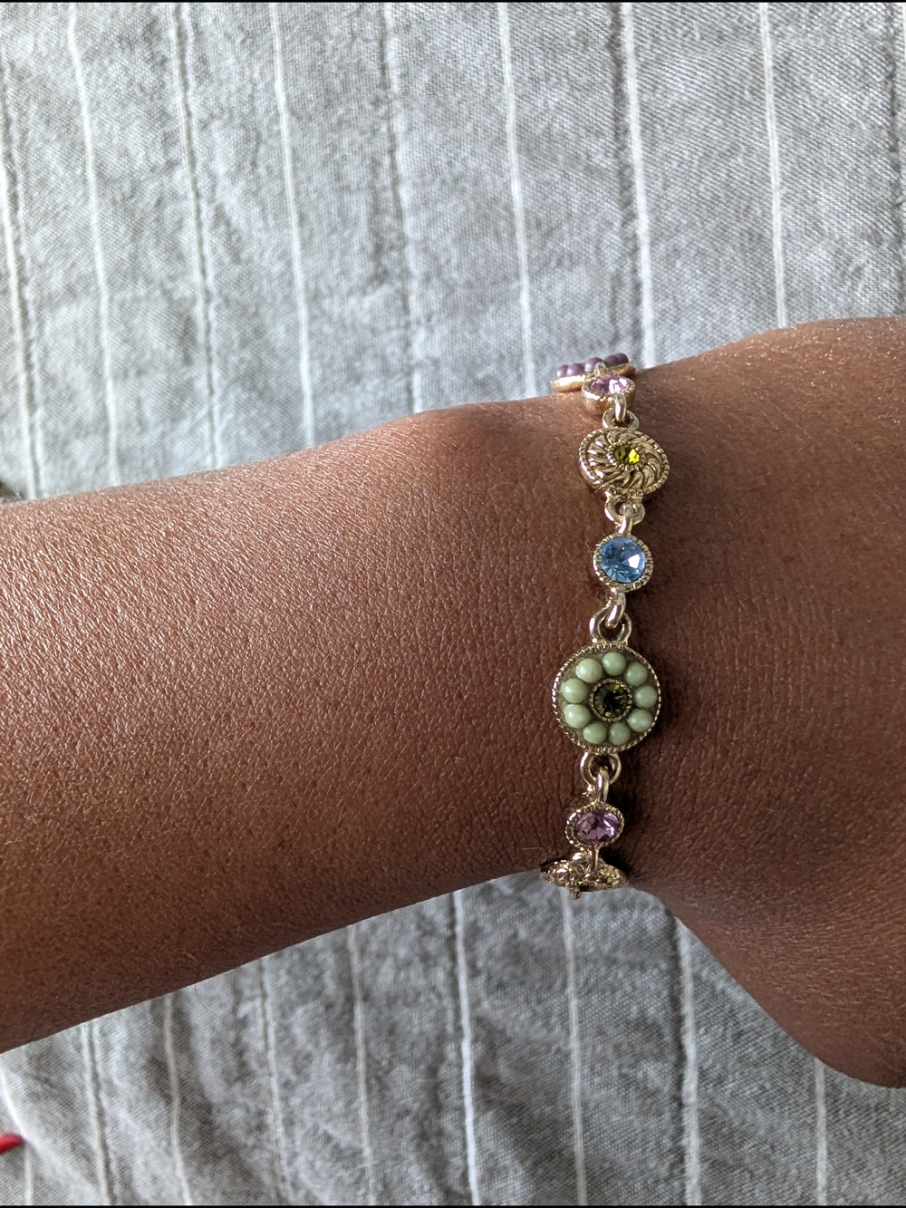 Gold-Tone Multicolor Crystal Rhinestone Floral Link Bracelet